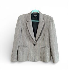 Classic Professional Gray Plaid Blazer One Button Tailored Career Jacket Size 14